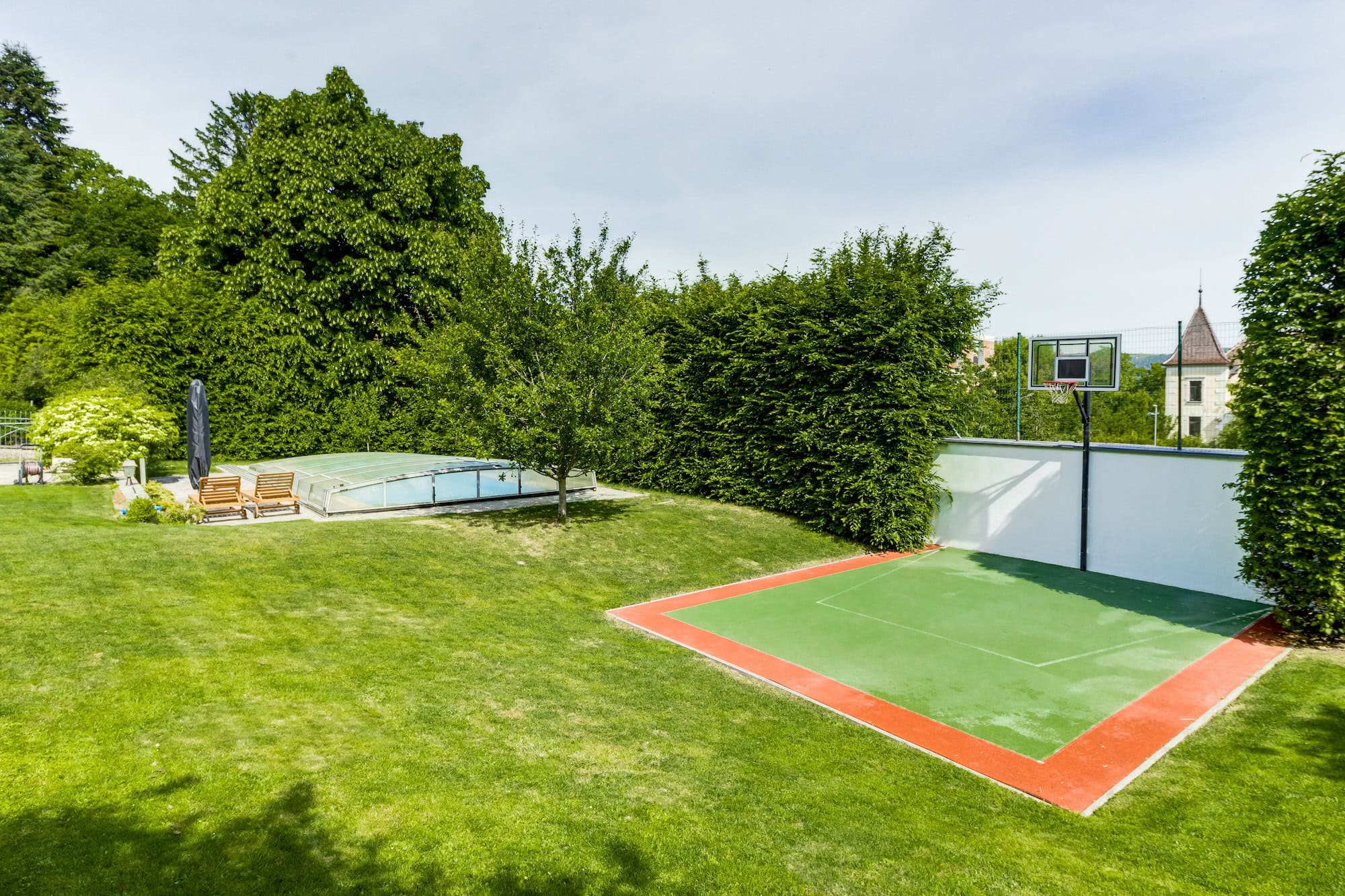 Garden, pool, sports field